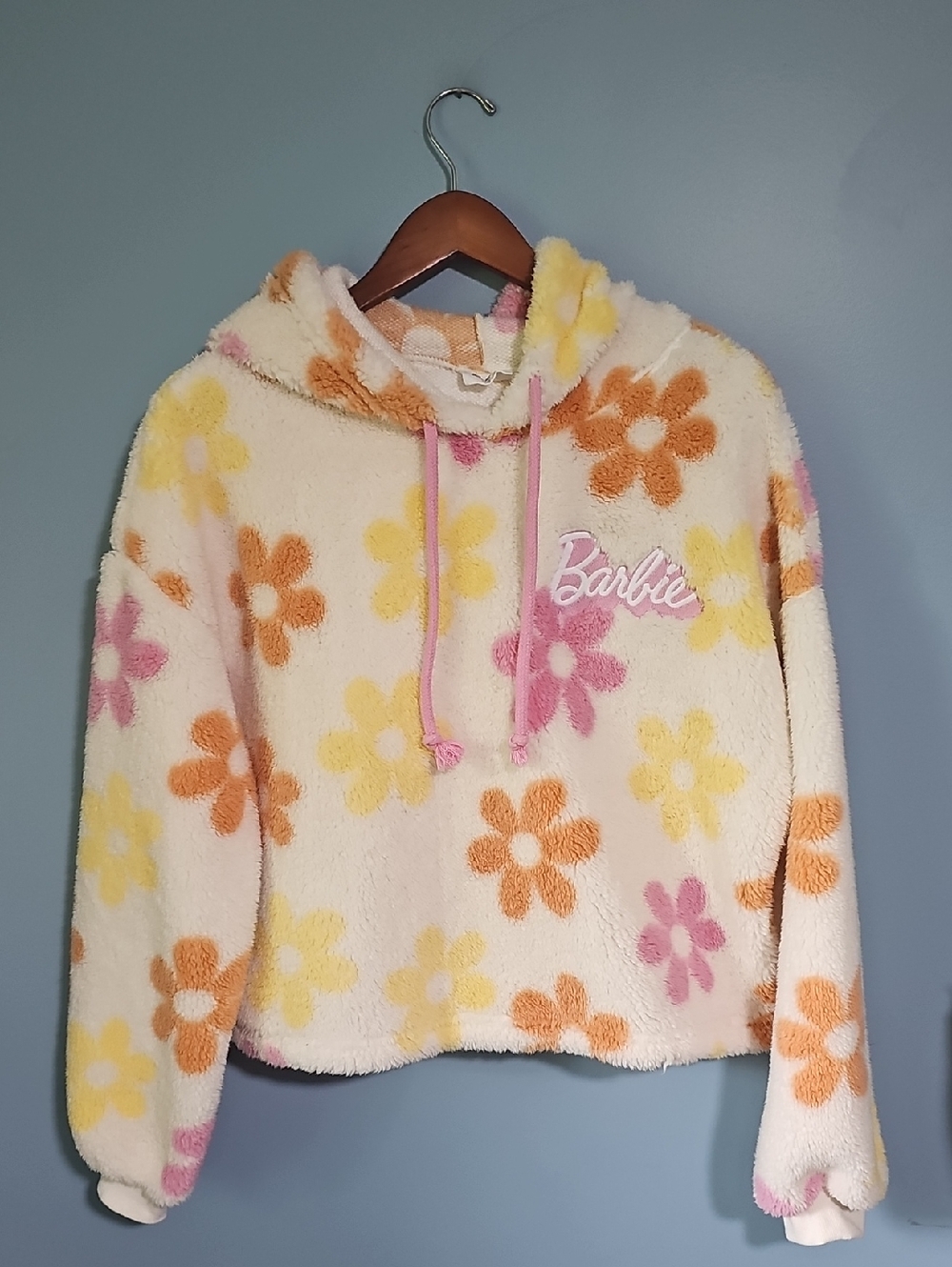 Floral fuzzy fleece Barbie Hoodie Size Medium